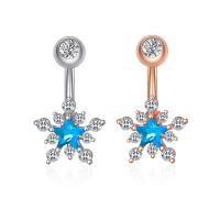 Stainless Steel Belly Ring, 304 Stainless Steel, with Cubic Zirconia & Brass, Snowflake, Galvanic plating, for woman & faceted, more colors for choice, 50-80mm, Sold By PC