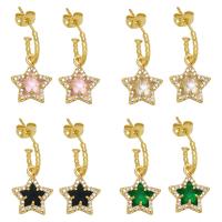 Brass Drop Earring, Star, gold color plated, micro pave cubic zirconia & for woman, more colors for choice, nickel, lead & cadmium free, 23x13mm, Sold By Pair