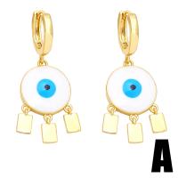 Huggie Hoop Drop Earring, Brass, Evil Eye, gold color plated, different styles for choice & for woman & enamel, gold, nickel, lead & cadmium free, 44x17mm,36x21mm, Sold By Pair
