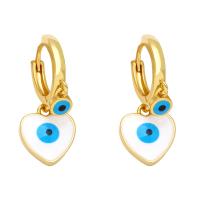 Huggie Hoop Drop Earring, Brass, Evil Eye, gold color plated, different styles for choice & for woman & enamel, golden, nickel, lead & cadmium free, 30x13mm,31x20mm, Sold By Pair