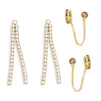 Brass Tassel Earring, gold color plated, different styles for choice & micro pave cubic zirconia & for woman, golden, nickel, lead & cadmium free, 62x6mm,71x6mm, Sold By Pair