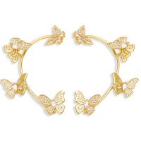 Brass Earring Wrap Butterfly gold color plated micro pave cubic zirconia & for woman golden nickel lead & cadmium free Sold By Pair