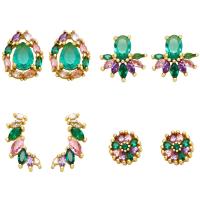 Cubic Zircon (CZ) Stud Earring Brass with Cubic Zirconia gold color plated & for woman mixed colors nickel lead & cadmium free Sold By Pair