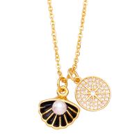 Cubic Zircon Micro Pave Brass Necklace, with Plastic Pearl, with 1.97 extender chain, gold color plated, micro pave cubic zirconia & for woman & enamel, more colors for choice, nickel, lead & cadmium free, 16x14mm, Length:17.32 Inch, Sold By PC