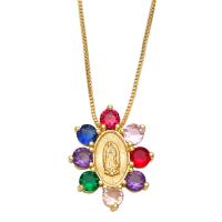 Cubic Zircon Micro Pave Brass Necklace with Cubic Zirconia Virgin Mary gold color plated for woman nickel lead & cadmium free Length 17.32 Inch Sold By PC