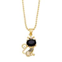 Cubic Zircon Micro Pave Brass Necklace Cat gold color plated micro pave cubic zirconia & for woman nickel lead & cadmium free Length 16.9 Inch Sold By PC