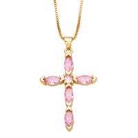 Cubic Zircon Micro Pave Brass Necklace with 1.97 extender chain Cross gold color plated micro pave cubic zirconia & for woman nickel lead & cadmium free Length 16.9 Inch Sold By PC