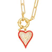 Cubic Zircon Micro Pave Brass Necklace, Heart, gold color plated, micro pave cubic zirconia & for woman & enamel, more colors for choice, nickel, lead & cadmium free, 30x20mm, Length:19.7 Inch, Sold By PC