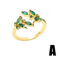 Cubic Zirconia Micro Pave Brass Ring gold color plated & micro pave cubic zirconia & for woman green nickel lead & cadmium free 13mm Sold By PC