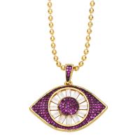 Cubic Zircon Micro Pave Brass Necklace, with 1.97 extender chain, Evil Eye, gold color plated, Unisex & micro pave cubic zirconia, more colors for choice, nickel, lead & cadmium free, 32x35mm, Length:17.32 Inch, Sold By PC