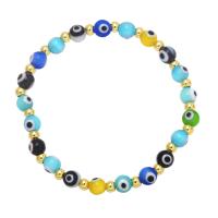 Evil Eye Jewelry Bracelet, Lampwork, with Brass, gold color plated, for woman, more colors for choice, 6x6mm, Length:7.5 Inch, Sold By PC
