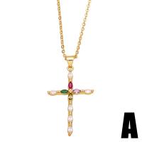 Cubic Zircon Micro Pave Brass Necklace, with 1.97 extender chain, Cross, gold color plated, different styles for choice & micro pave cubic zirconia, golden, nickel, lead & cadmium free, 39x22mm, Length:17.32 Inch, Sold By PC