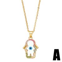 Cubic Zircon Micro Pave Brass Necklace, with Shell, with 1.97 extender chain, Evil Eye, gold color plated, different styles for choice & micro pave cubic zirconia & enamel, mixed colors, nickel, lead & cadmium free, 26x15mm, Length:17.32 Inch, Sold By PC