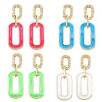 Brass Drop Earring, gold color plated, micro pave cubic zirconia & for woman & enamel, more colors for choice, nickel, lead & cadmium free, 38x13mm, Sold By Pair