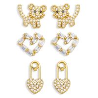 Brass Stud Earring gold color plated & micro pave cubic zirconia & for woman golden nickel lead & cadmium free Sold By Pair
