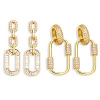 Brass Drop Earring Ellipse gold color plated & micro pave cubic zirconia & for woman golden nickel lead & cadmium free Sold By Pair