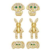 Brass Stud Earring, gold color plated, different styles for choice & micro pave cubic zirconia & for woman, golden, nickel, lead & cadmium free, Sold By Pair