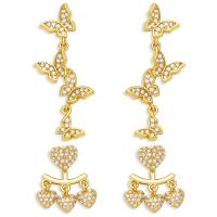 Brass Tassel Earring, gold color plated, different styles for choice & micro pave cubic zirconia & for woman, golden, nickel, lead & cadmium free, Sold By Pair