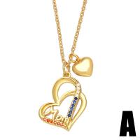 Cubic Zircon Micro Pave Brass Necklace with 1.97 extender chain Heart gold color plated & micro pave cubic zirconia & for woman mixed colors nickel lead & cadmium free Length 17.32 Inch Sold By PC