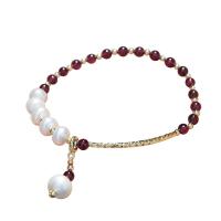 Freshwater Cultured Pearl Bracelet, Garnet, with Freshwater Pearl & Brass, fashion jewelry & for woman, 4mm,5*7mm, Sold Per Approx 5.51-6.29 Inch Strand