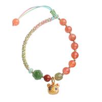 Agate Jewelry Bracelet, Yunnan Red Agate, with Knot Cord & 14K Gold Coated Copper & Hetian Jade, fashion jewelry & different styles for choice & for woman, Sold Per Approx 5.51-6.69 Inch Strand