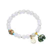 Hetian Jade bracelet, avec Pierre de jaspe & laiton & or 14K, bijoux de mode & pour femme, 8x6.50mm, Vendu par Environ 5.51-6.29 pouce brin