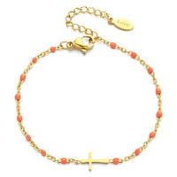 Stainless Steel Jewelry Bracelet 304 Stainless Steel with 4cm extender chain Round gold color plated Adjustable & fashion jewelry & for woman & enamel Length 16 cm Sold By PC