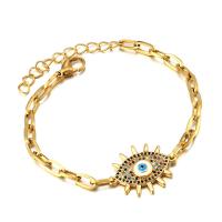 Stainless Steel Jewelry Bracelet, 304 Stainless Steel, with 4cm extender chain, Evil Eye, plated, Adjustable & fashion jewelry & micro pave cubic zirconia & for woman, more colors for choice, Length:Approx 17 cm, Sold By PC