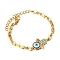 Stainless Steel Jewelry Bracelet 304 Stainless Steel with 4cm extender chain Evil Eye Hamsa plated Adjustable & fashion jewelry & micro pave cubic zirconia & for woman & enamel Length Approx 17 cm Sold By PC