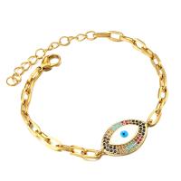 Stainless Steel Jewelry Bracelet 304 Stainless Steel with 4cm extender chain Evil Eye plated Adjustable & fashion jewelry & micro pave cubic zirconia & for woman & enamel Length Approx 17 cm Sold By PC