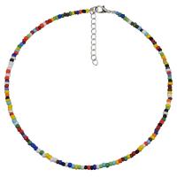 Seed verre collier de perles, Seedbead, avec alliage de zinc, avec 5cm chaînes de rallonge, Rond, fait à la main, bijoux de mode & pour femme, plus de couleurs à choisir, Longueur:35 cm, Vendu par PC