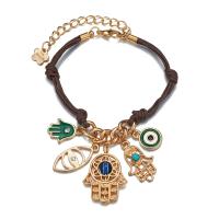 Bracelet Evil Eye bijoux, corde de cire, avec alliage de zinc, avec 7cm chaînes de rallonge, Rond, Placage de couleur d'or, Réglable & bijoux de mode & pour femme & émail, couleurs mélangées, Longueur:16 cm, Vendu par PC