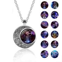 Time Gem Jewelry Necklace Zinc Alloy with Glass with 5cm extender chain Round silver color plated fashion jewelry & Unisex & epoxy gel nickel lead & cadmium free Length 50 cm Sold By PC