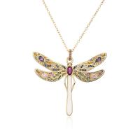 Cubic Zircon Micro Pave Brass Necklace, Dragonfly, gold color plated, micro pave cubic zirconia & for woman, multi-colored, 50x43mm, Length:Approx 17.7 Inch, Sold By PC