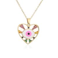 Cubic Zircon Micro Pave Brass Necklace Heart gold color plated micro pave cubic zirconia & for woman & enamel & hollow Length Approx 17.7 Inch Sold By PC