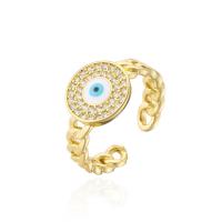 Evil Eye Jewelry Ring Finger, cobre, cromado de cor dourada, Ajustável & micro pavimento em zircônia cúbica & para mulher & esmalte & vazio, Mais cores pare escolha, 18mm, vendido por PC