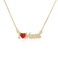 Cubic Zircon Micro Pave Brass Necklace, Alphabet Letter, gold color plated, different designs for choice & for woman, 33x11mm, Length:Approx 17.7 Inch, Sold By PC