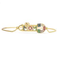 Bracelet cubique en laiton zircon pavent, Placage de couleur d'or, pavé de micro zircon & pour femme, multicolore, 38mm, Vendu par PC