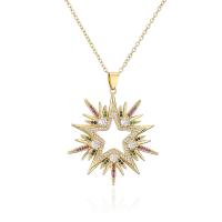 Cubic Zircon Micro Pave Brass Necklace, gold color plated, micro pave cubic zirconia & for woman, multi-colored, 36x46mm, Length:Approx 17.7 Inch, Sold By PC