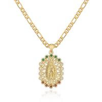 Cubic Zircon Micro Pave Brass Necklace, gold color plated, different styles for choice & micro pave cubic zirconia & for woman, multi-colored, 20x33mm, Length:Approx 17.7 Inch, Sold By PC