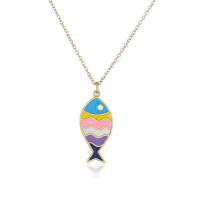 Brass Necklace, Fish, gold color plated, for woman & enamel, multi-colored, 15x33mm, Length:Approx 17.7 Inch, Sold By PC