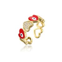 Evil Eye Jewelry Ring Finger, cobre, cromado de cor dourada, micro pavimento em zircônia cúbica & para mulher & esmalte, Mais cores pare escolha, 18mm, vendido por PC