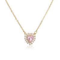 Cubic Zircon Micro Pave Brass Necklace Heart gold color plated micro pave cubic zirconia & for woman Length Approx 17.7 Inch Sold By PC