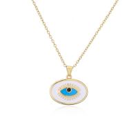 Colar Mal Jóias Eye, cobre, cromado de cor dourada, para mulher & esmalte, 22x21mm, comprimento Aprox 17.7 inchaltura, vendido por PC