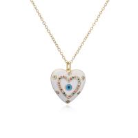 Evil Eye Jewelry Necklace, Brass, Heart, gold color plated, micro pave cubic zirconia & for woman & enamel, more colors for choice, 20x23mm, Length:Approx 17.7 Inch, Sold By PC