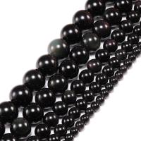 Schwarze Obsidian Perlen, rund, poliert, DIY, schwarz, verkauft per 38 cm Strang