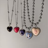 Zinc Alloy smykker halskæde, Heart, platin farve forgyldt, forskellige stilarter for valg & for kvinde & emalje, nikkel, bly & cadmium fri, Længde Ca. 16 inch, Solgt af PC