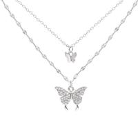 Zinc Alloy Jewelry Necklace Butterfly platinum color plated fashion jewelry & for woman & with rhinestone nickel lead & cadmium free Length Approx 17 Inch Sold By PC