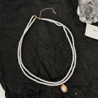 Plastik perle halskæde, Plastic Pearl, med Zinc Alloy, Oval, guldfarve belagt, Dobbelt lag & mode smykker & for kvinde, Længde Ca. 18 inch, Solgt af PC