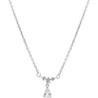 Zinc Alloy smykker halskæde, med 1.96inch extender kæde, Teardrop, platin farve forgyldt, oval kæde & Micro Pave cubic zirconia & for kvinde, nikkel, bly & cadmium fri, Længde Ca. 15.7 inch, Solgt af PC